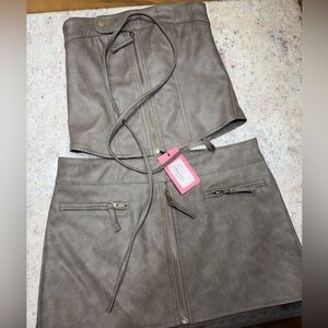 Edikted ZIVA BROWN Skirt Set with Zipper and corset